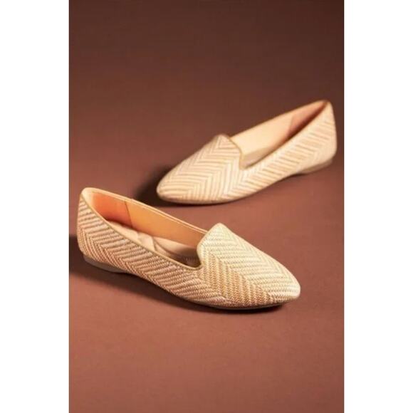 NWT Women's Birdies The Blackbird Natural Chevron Loafer in Tan Raffia size 6.5 - Picture 1 of 6